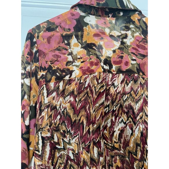 Fig And Flower Blouse Button Down Shirt Shear Roll Tab Sleeve Size 1x NWT - Picture 13 of 13